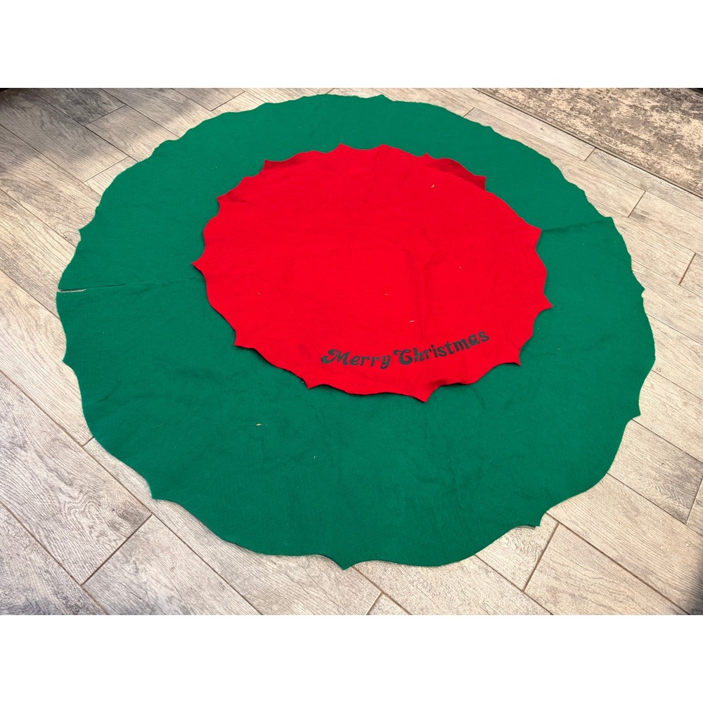 Merry Christmas Tree Skirt Holiday Decor Felt MCM 2 pc set Festive Layered Base
